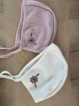 Floral Embroidered Cotton Bonnets_2 Colours