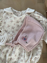 Floral Embroidered Cotton Bonnets_2 Colours