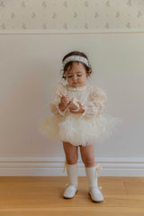 Velorin Shimmer Tulle Dress Romper_Cream
