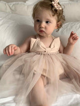 Floral Ribbon Dress Romper & Bonnet Set_ White