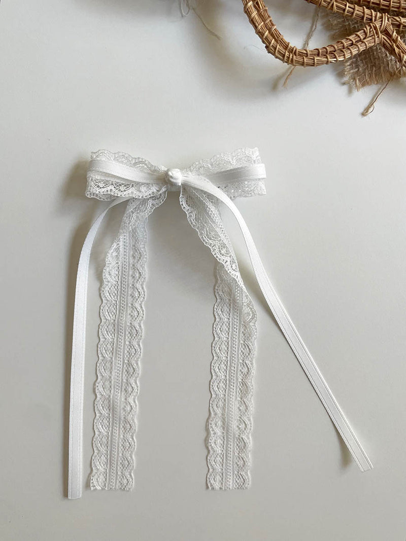 White Long Tail Bow Clip