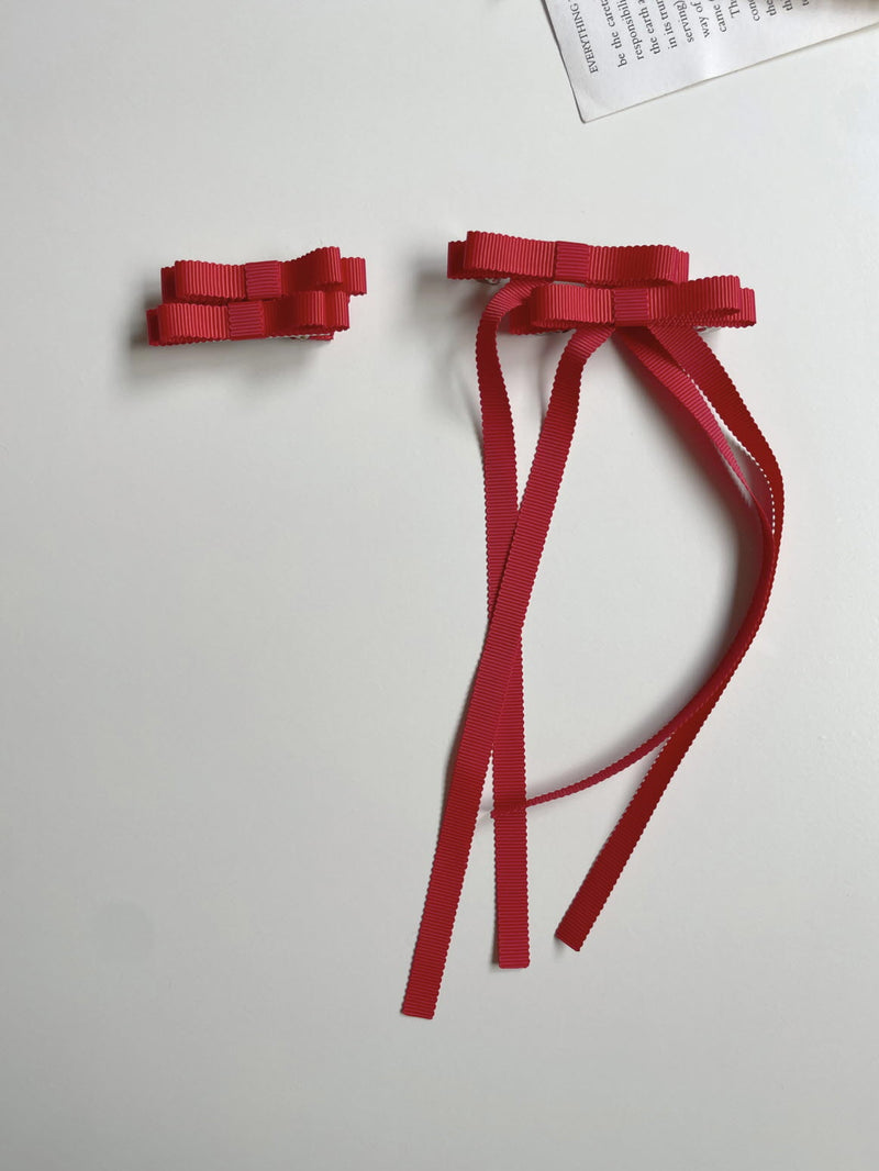 Red Ribbed Tape Long Tail Ribbon Clip Set