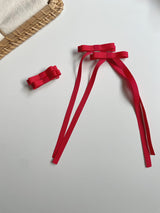 Red Ribbed Tape Long Tail Ribbon Clip Set