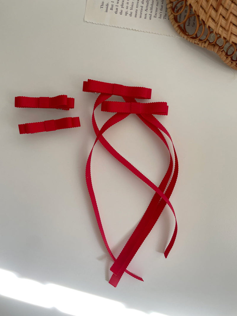 Red Ribbed Tape Long Tail Ribbon Clip Set