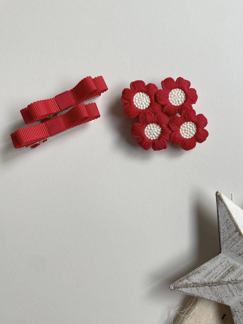 Red Ribbed Tape Mini Ribbon Clip Set