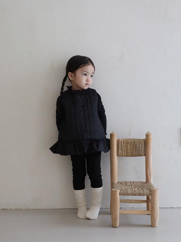 Frill Quilted Vest _ Black