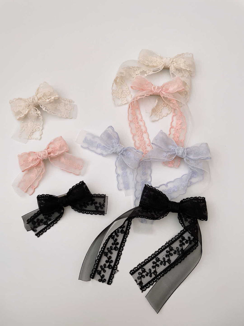 Double Organza Bow Short Tail Clips