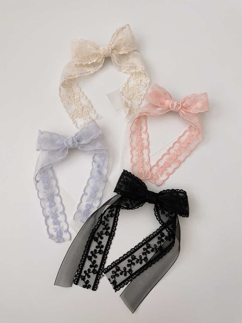 Double Organza Bow Long Tail Clips