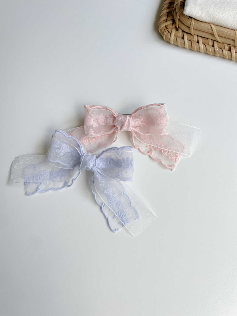 Double Organza Bow Short Tail Clips
