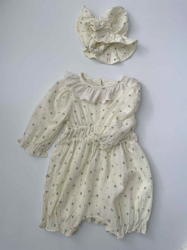Pure Cream Cotton Romper & Hat Set _2 Colours