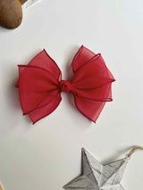Belle Triple Organza Bow Clip _Red