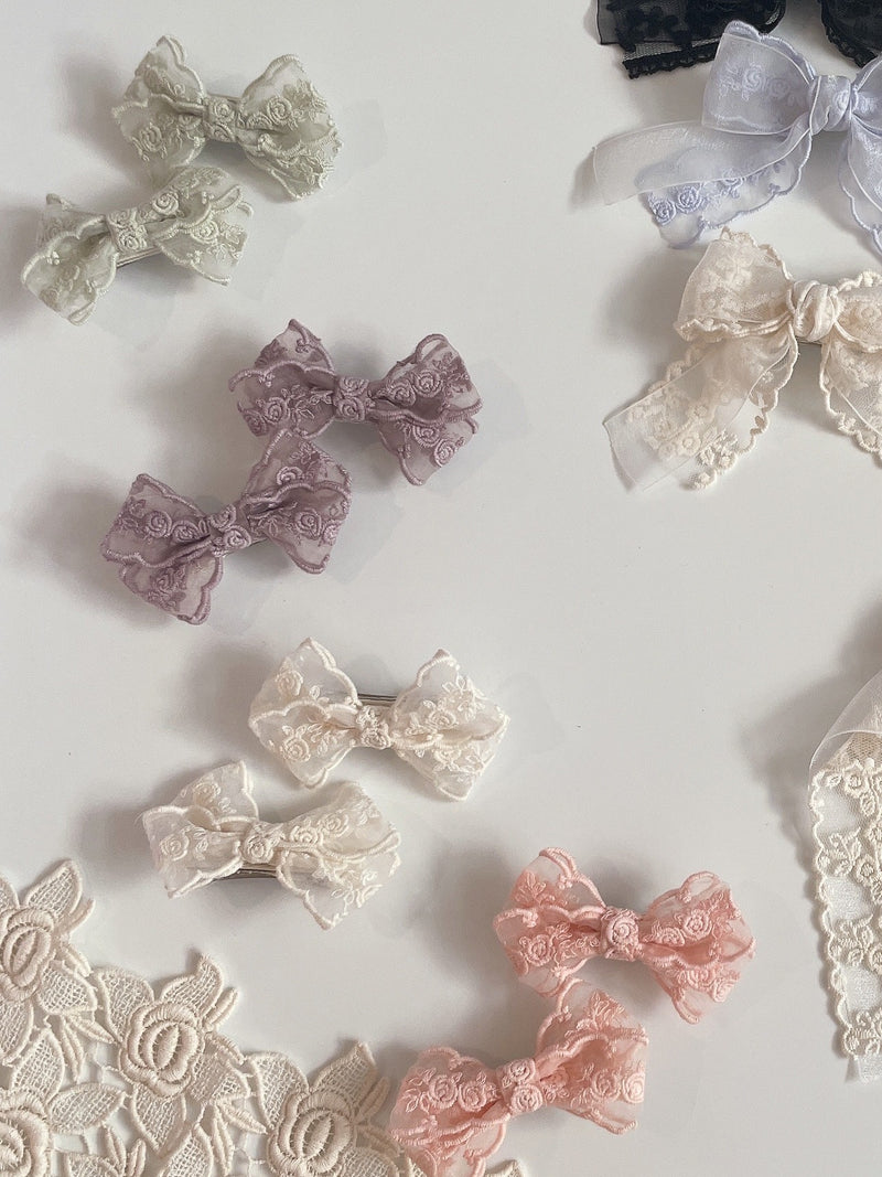 Rose Lace Bow Clip Sets