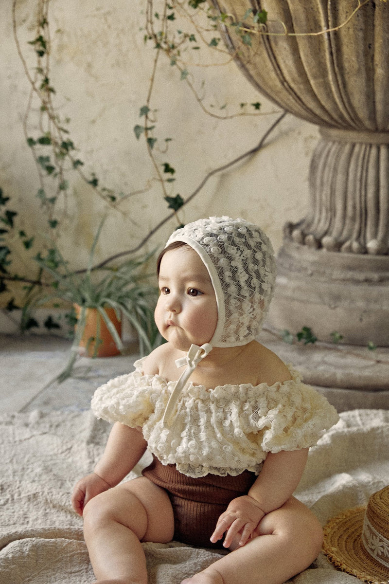 Mocha Lace Baby Swimsuit & Bonnet Set