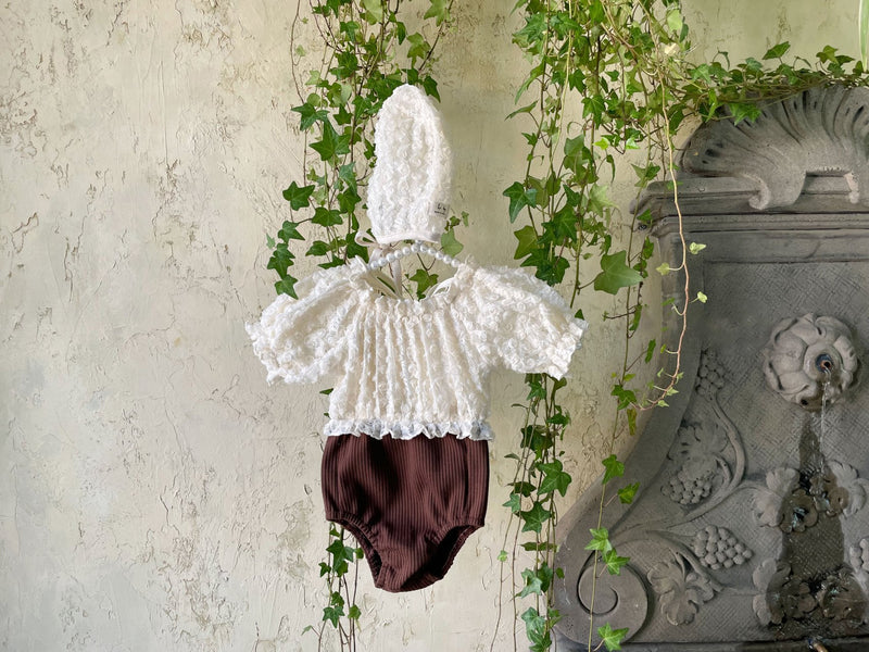Mocha Lace Baby Swimsuit & Bonnet Set