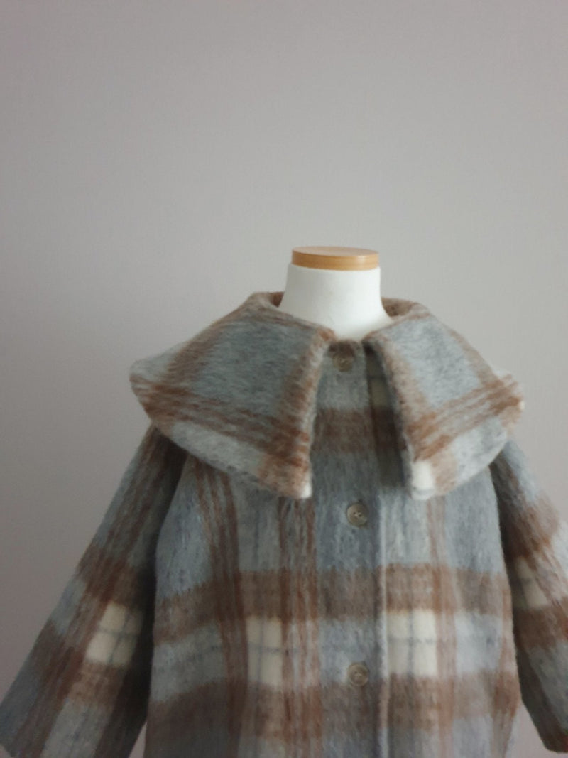 Wide Collar Wool Check Coat